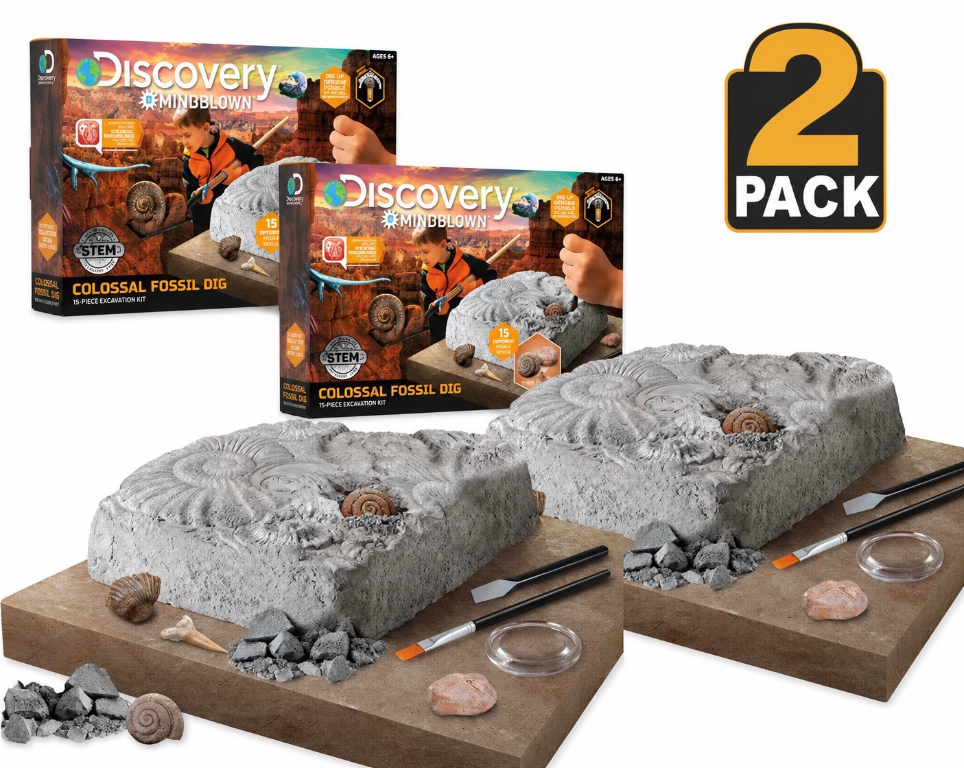Discovery Mindblown Colossal Fossil Dig 2 Pack STEM Excavation Kit NEW NIB