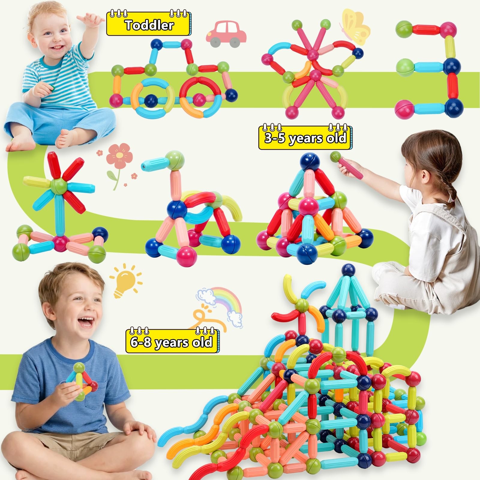 COUOMOXA Magnetic Building Blocks for Toddlers: STEM 42Pcs, Multicolor