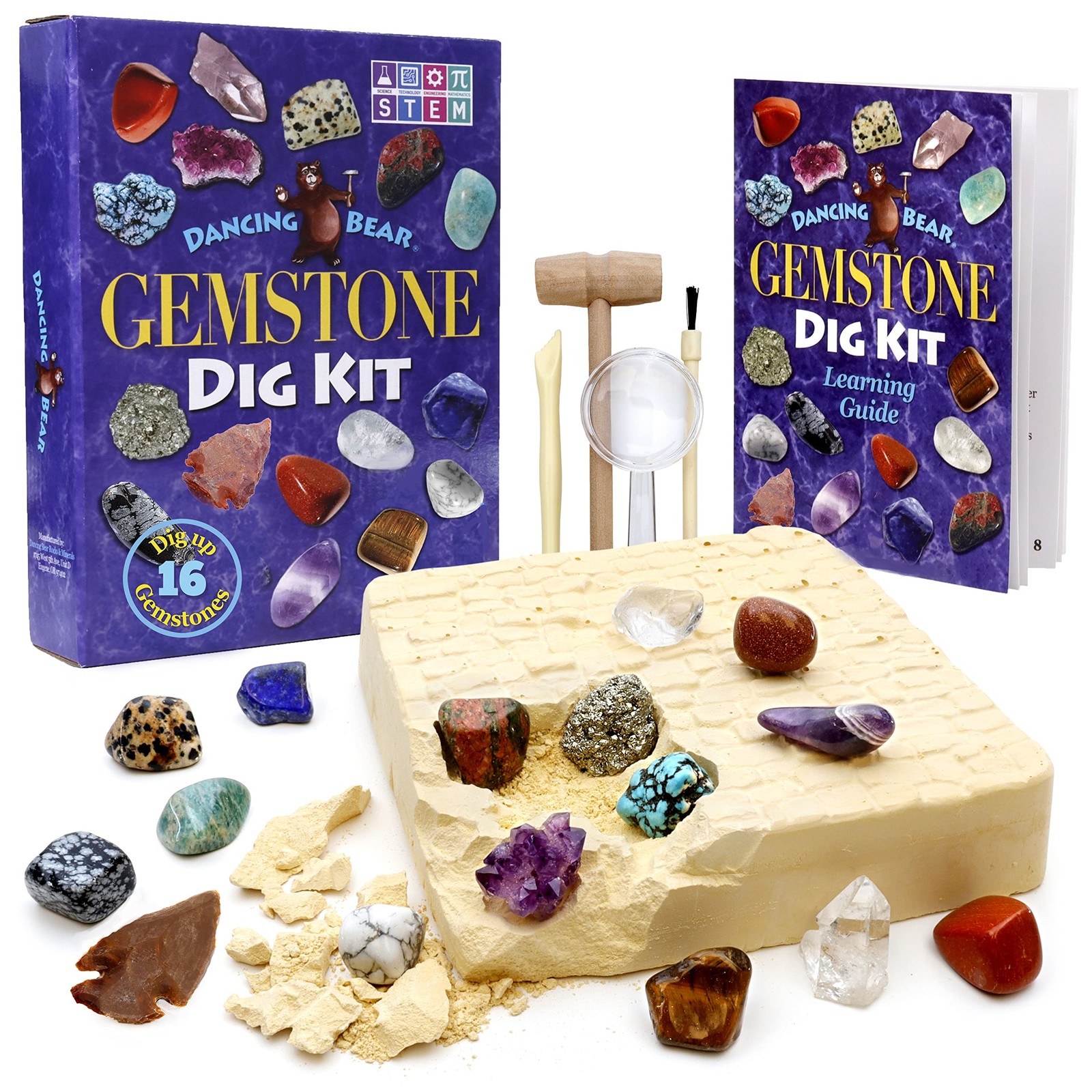 Gem stone Dig Kit, Excavate 16 Real Gems & Crystals including Arrowheads, Qua…