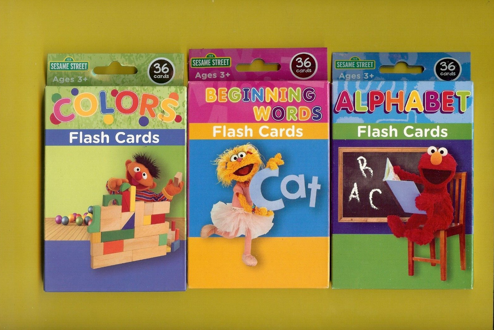 3 PACKS SESAME STREET FLASH CARDS – WORDS – ABC’s – COLORS – 36 CARDS EA. – NEW