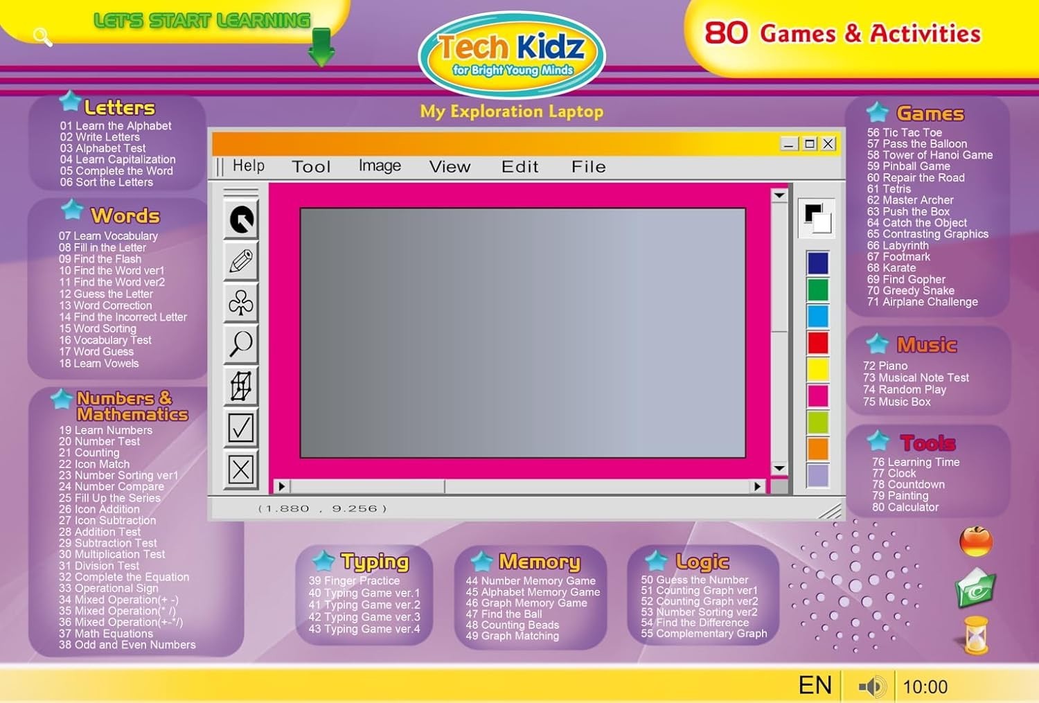 Tech Kidz Toy Computer Laptop Computer 80 Challenging Learning Activities (Pink)