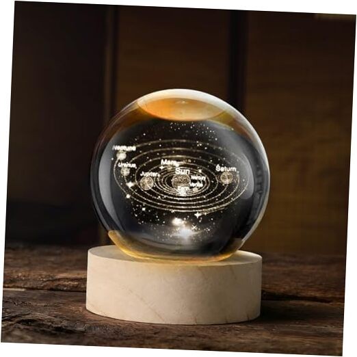 3D Solar System Crystal Ball, 60mm Laser Engraved Astronomy Space Solar system