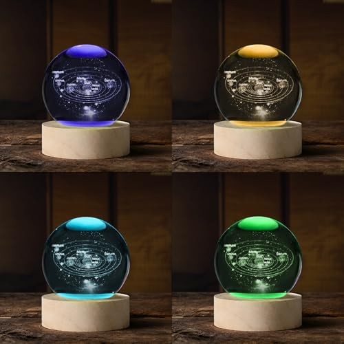 3D Solar System Crystal Ball, 60mm Laser Engraved Astronomy Space Solar system