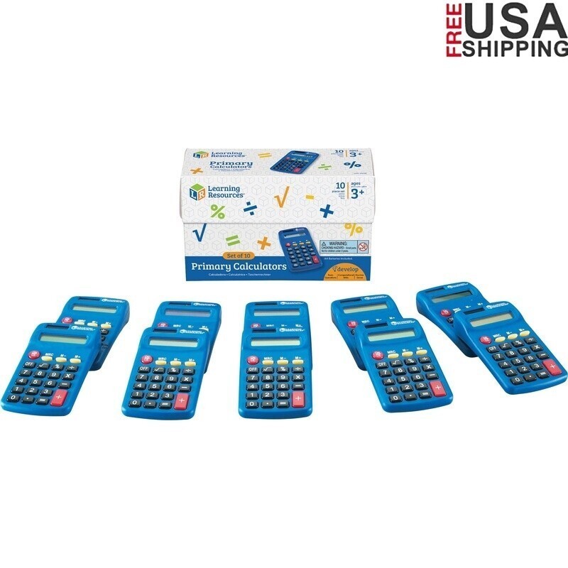 Primary Calculator Set Kids Math Practice 4-Function Dual Power 10 Pack New