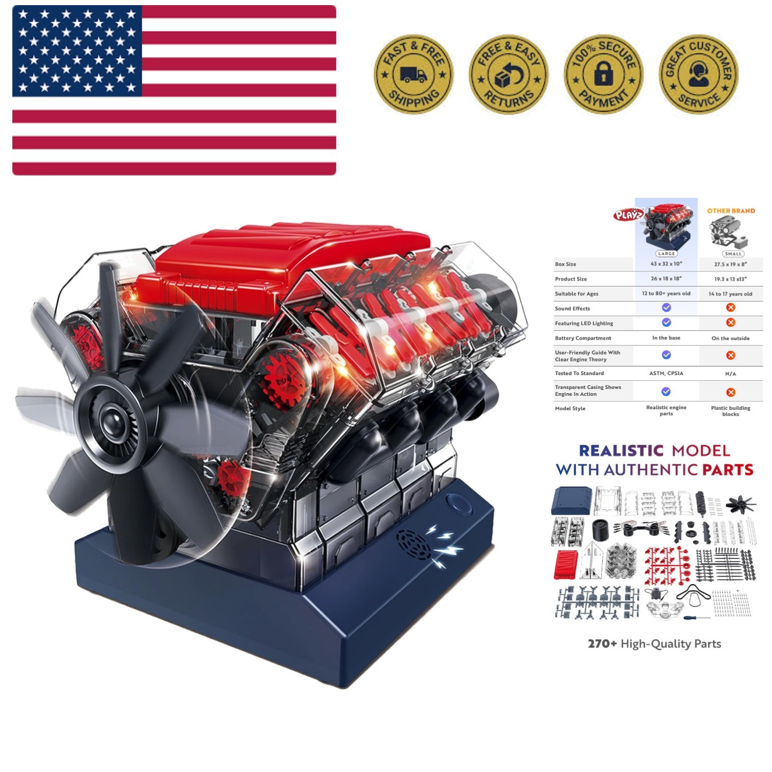 V8 Combustion Engine Model Kit That Runs – Build Your Own STEM Mini V8 Model …