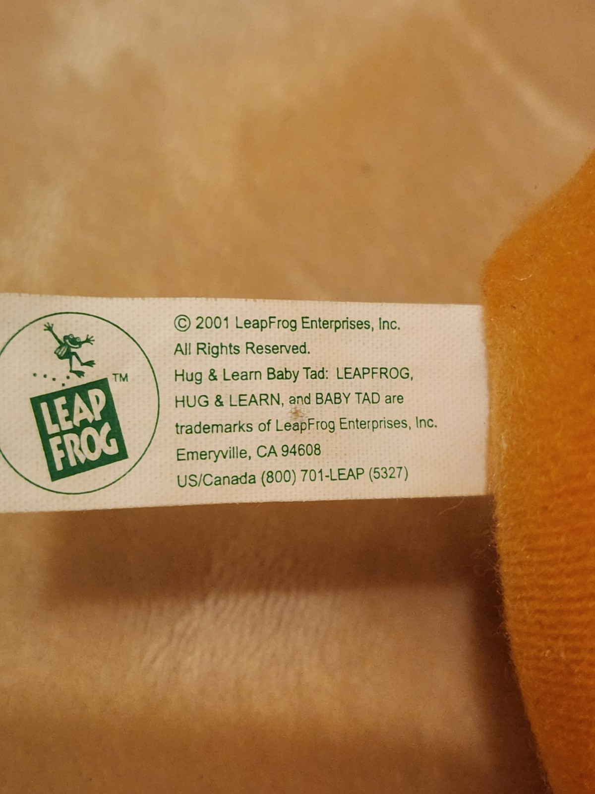 Y2K Baby Tad Leap Frog Hug &Learn Plush Talks And Sings Interactive 2001 Vintage