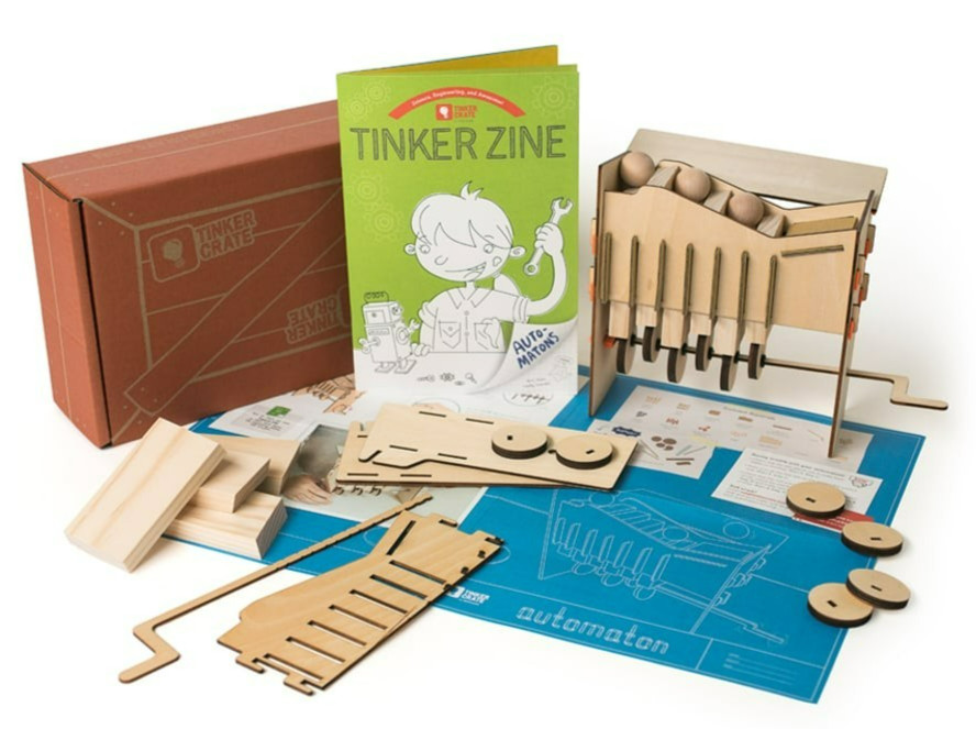 KiwiCo Tinker Crate Wooden Automaton STEM Kit Make Your Own Hand-Crank