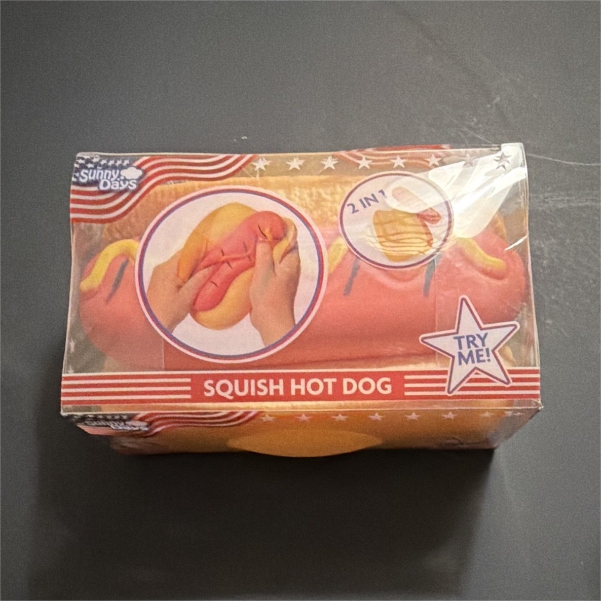 Sunny Days Hot Dog Squishy Squeeze Toy, Red/Yellow/Orange, Ages 4-7