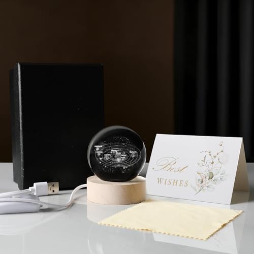 3D Solar System Crystal Ball, 60mm Laser Engraved Astronomy Space Solar system