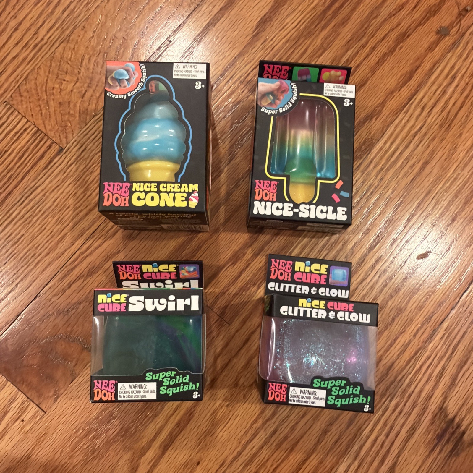 NeeDoh Lot 4 Nice Cream Cone Nice Sicle Nice Cube Swirl Nice Cube Glitter & Glow