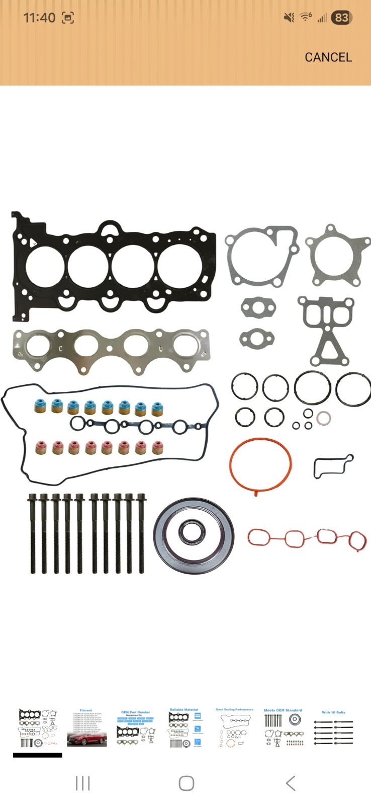 Cylinder Head Gasket Set with Bolts Compatible with Hyundai Accent Elantra