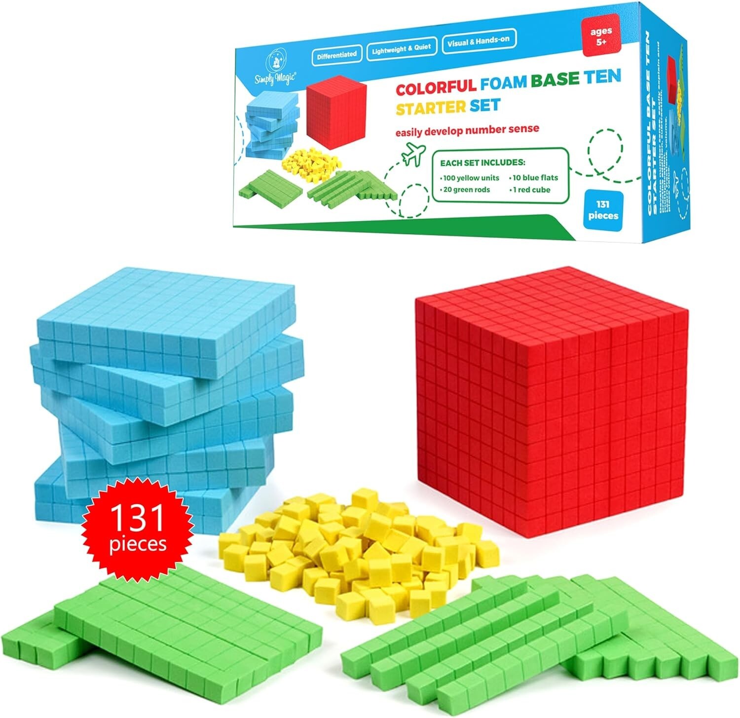 131 PCS Foam Base Ten Blocks for Math – Place Value Blocks, Base 10 Math Manipul