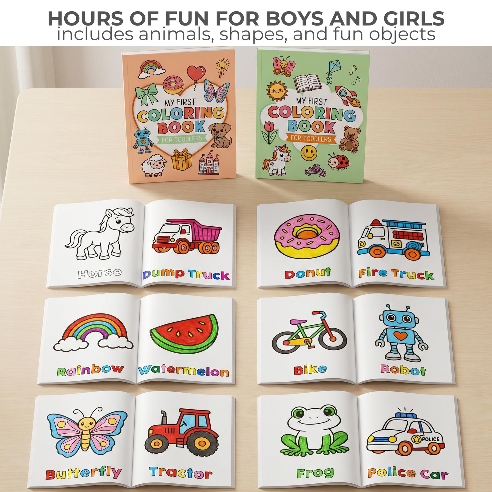 2 Pack Toddler Coloring Books 7 x 8.4 Inch Fun Kids Activity Set