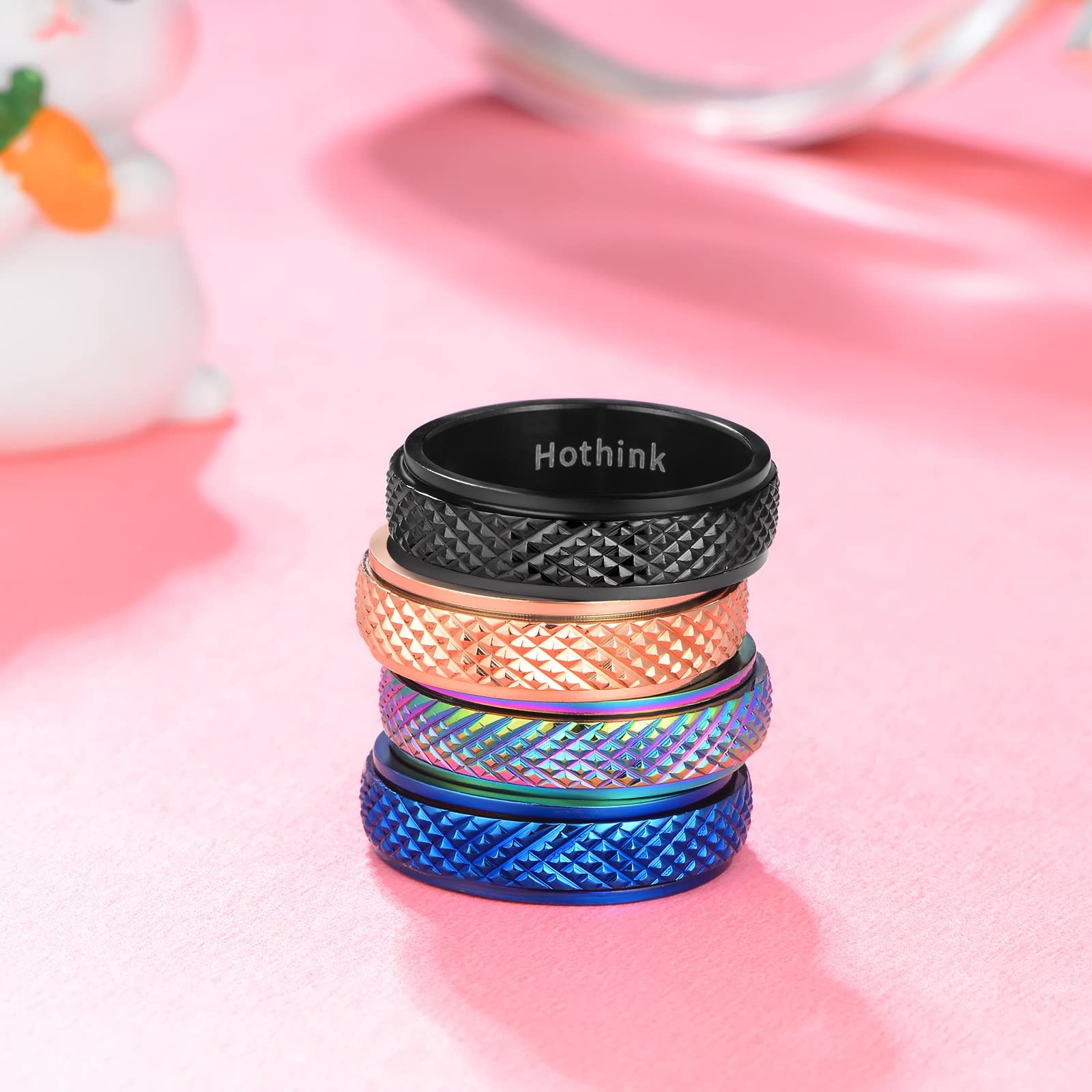 Hothink Anxiety Rings Fidget Ring For Women Spinner Rings For Anxiety 4Pcs 6Mm