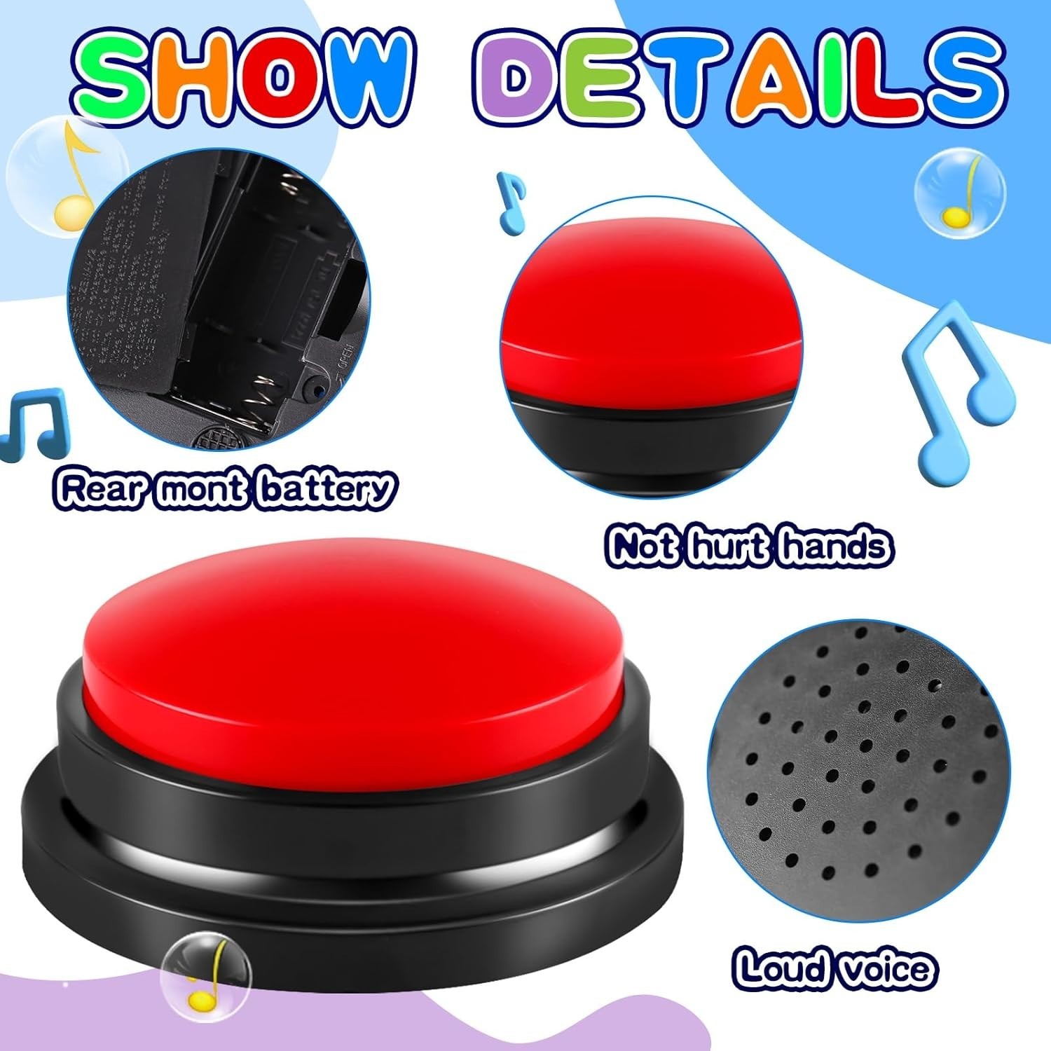 6 Pieces Recordable Answer Buzzers Button Answer Buzzers Game Show Buzzer Rec…