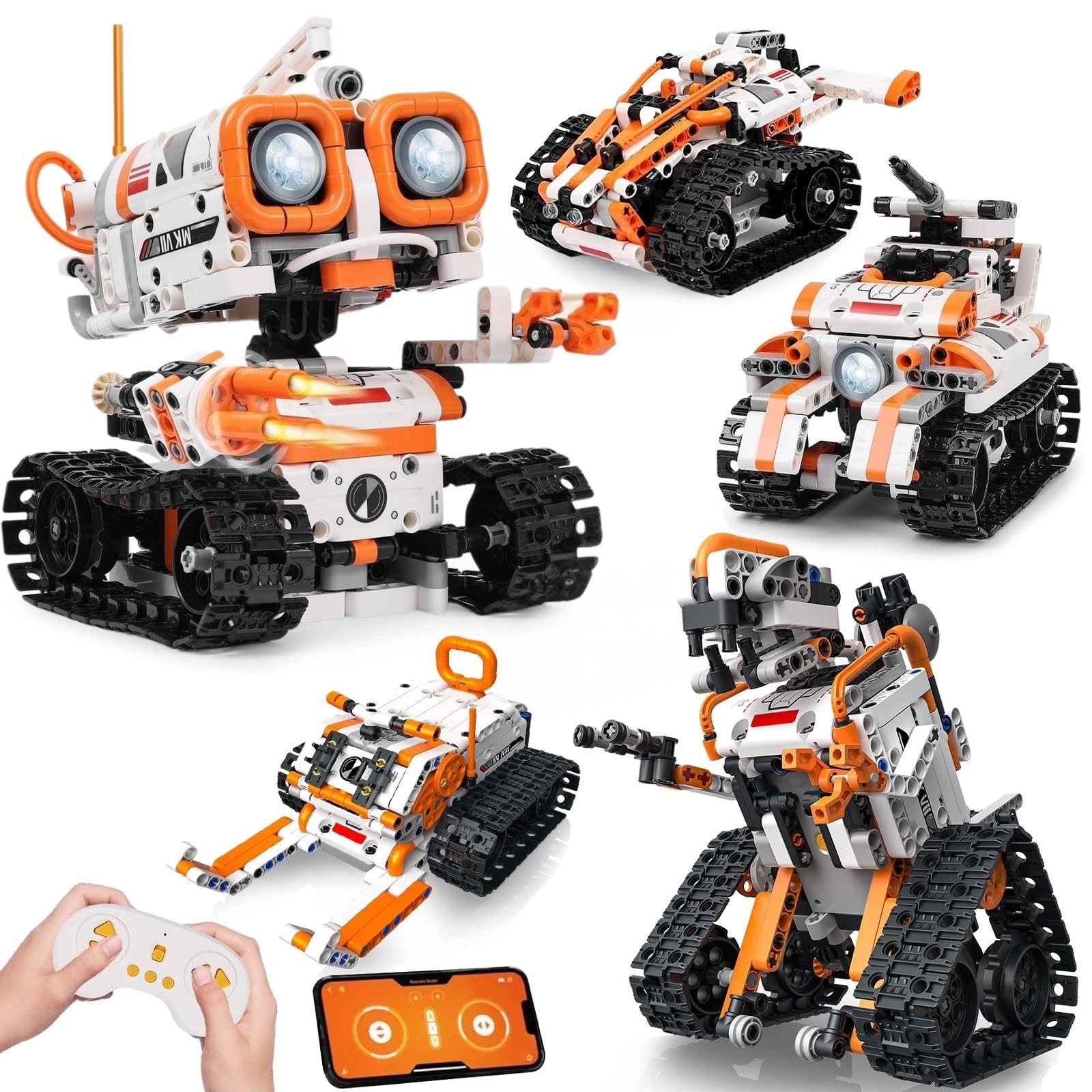 STEM Robotics Kit for Kids Ages 6+, 5-in-1 Remote/APP Control Coding Robot, E…