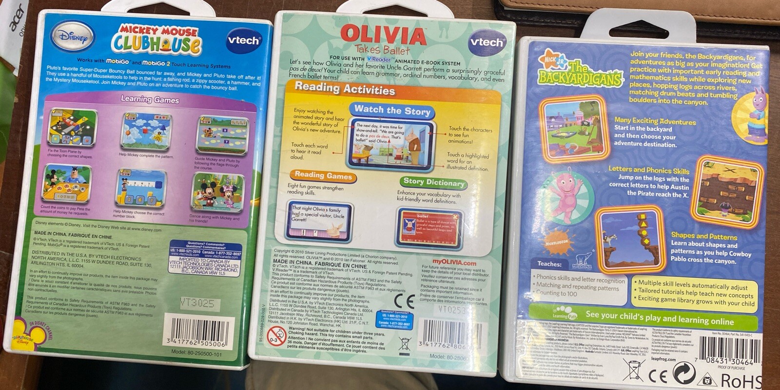 LOT OF 3 Games. Mobigo-Mickey , V.reader – Olivia Pig, Leapster – Backyardigans