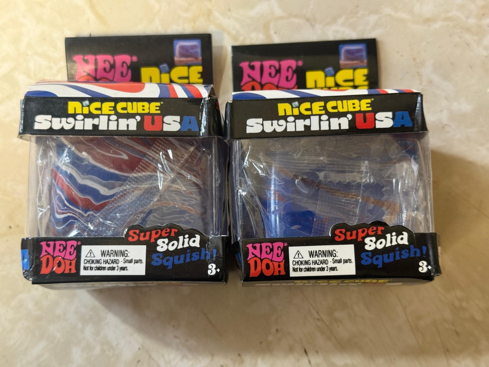 Lot of 2 NeeDoh Nice Cube Swirl USA (4th of July) Red White Blue TikTok Viral