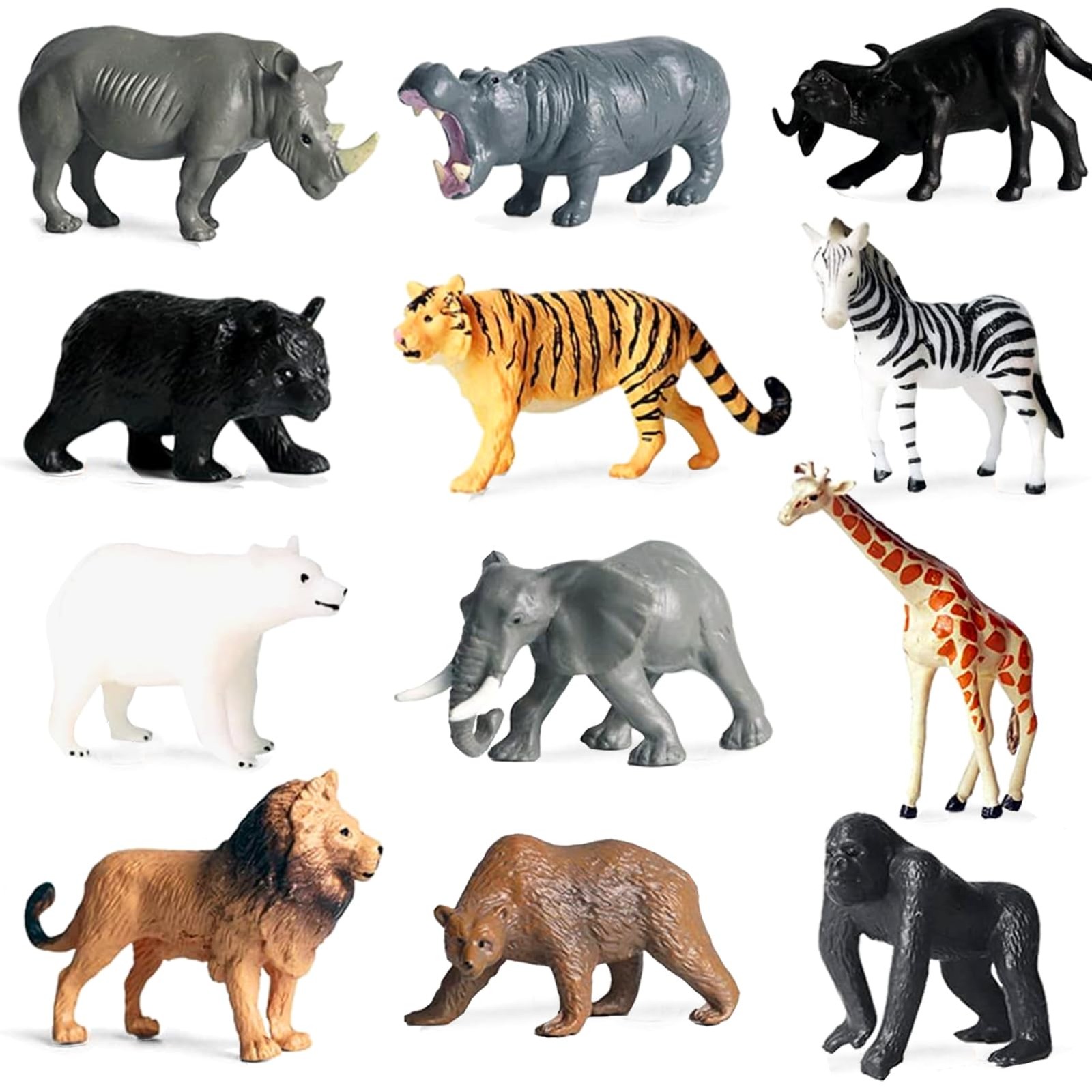 12 Pcs Mini Safari Zoo Animal Figurines Realistic Plastic Playset Toys