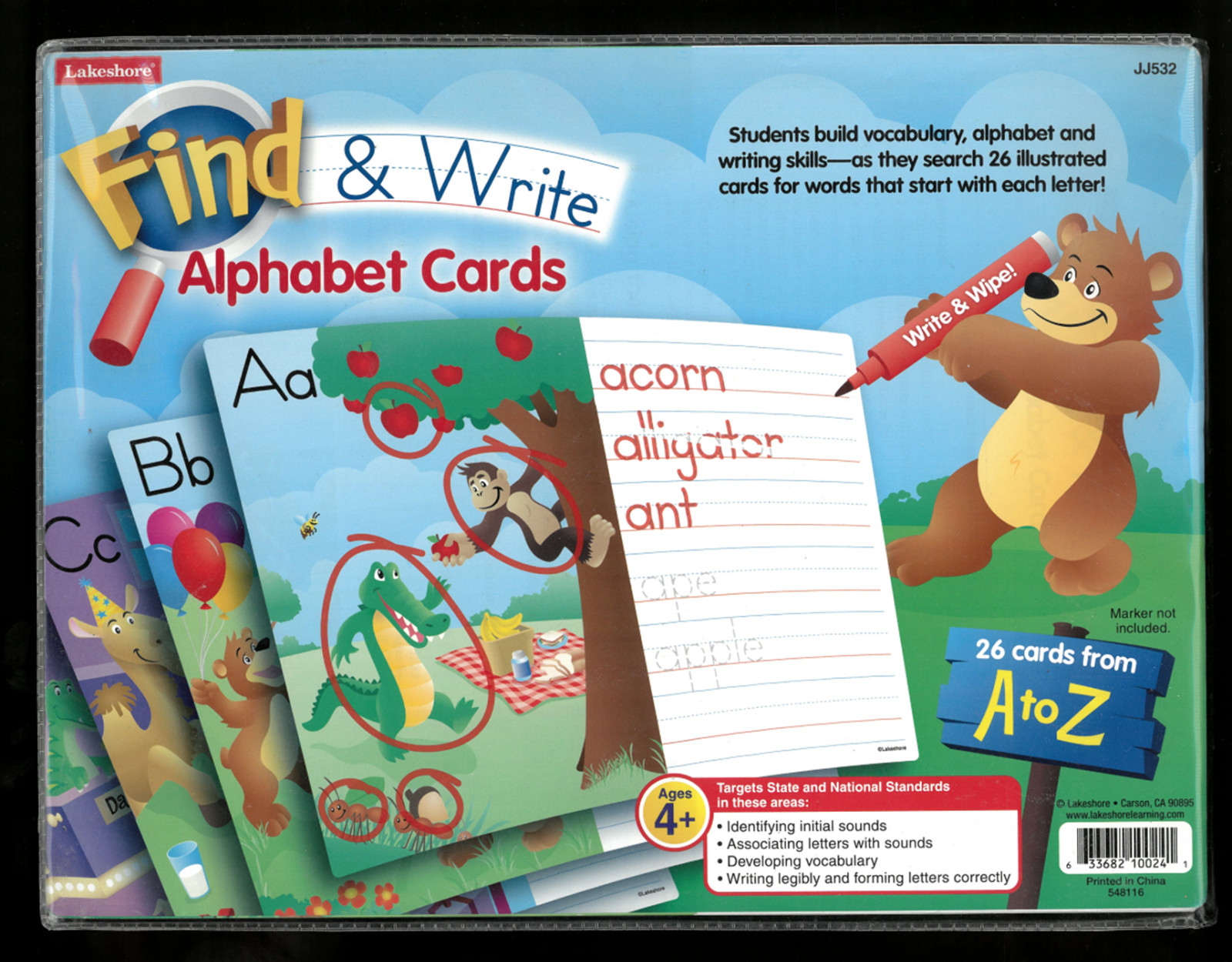 Lakeshore FIND & WRITE ALPHABET CARDS A to Z ages 4+ CLEAN AND COMPLETE w Pouch
