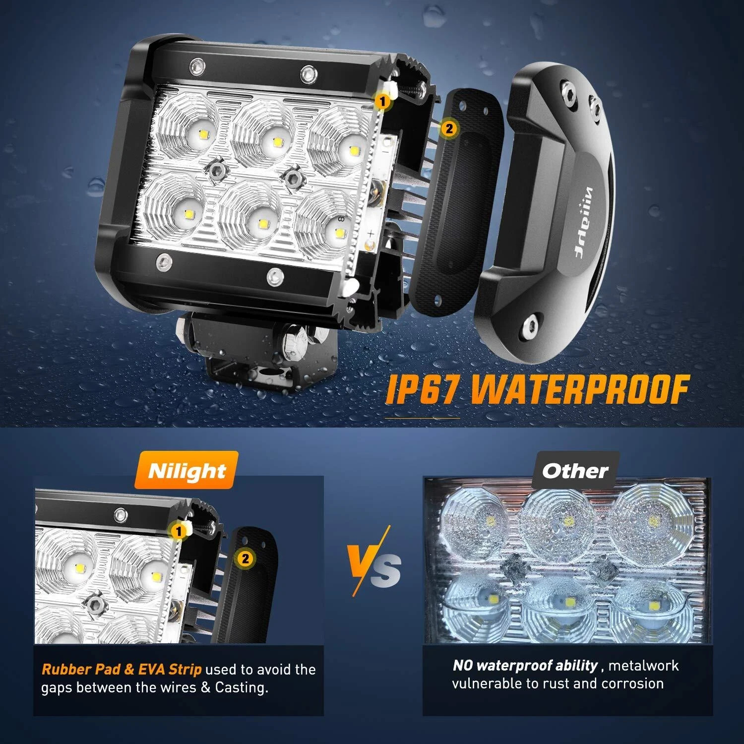 Nilight Led Pods 2Pcs 18W 1260LM Flood Led Off Road Lights Super Bright Drivi…