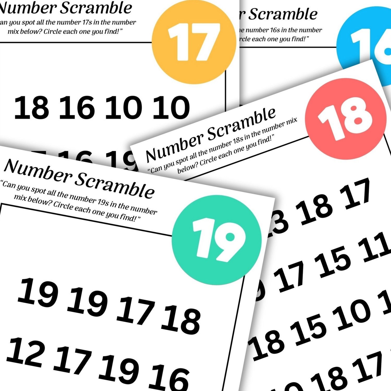20 Number Scramble Worksheets for Kids | Number Hunt Activity Pages