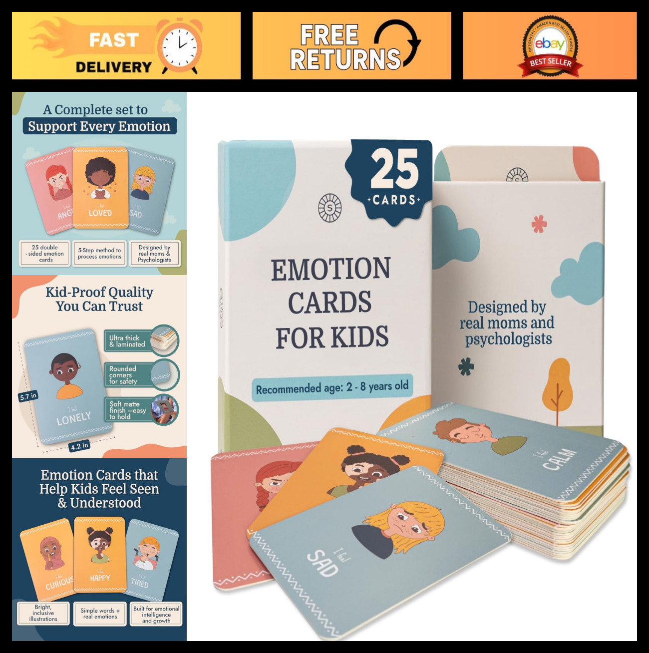 Emotion Flashcards for Toddlers – 25 Fun Cards to Identify Feelings – Ages 2-8
