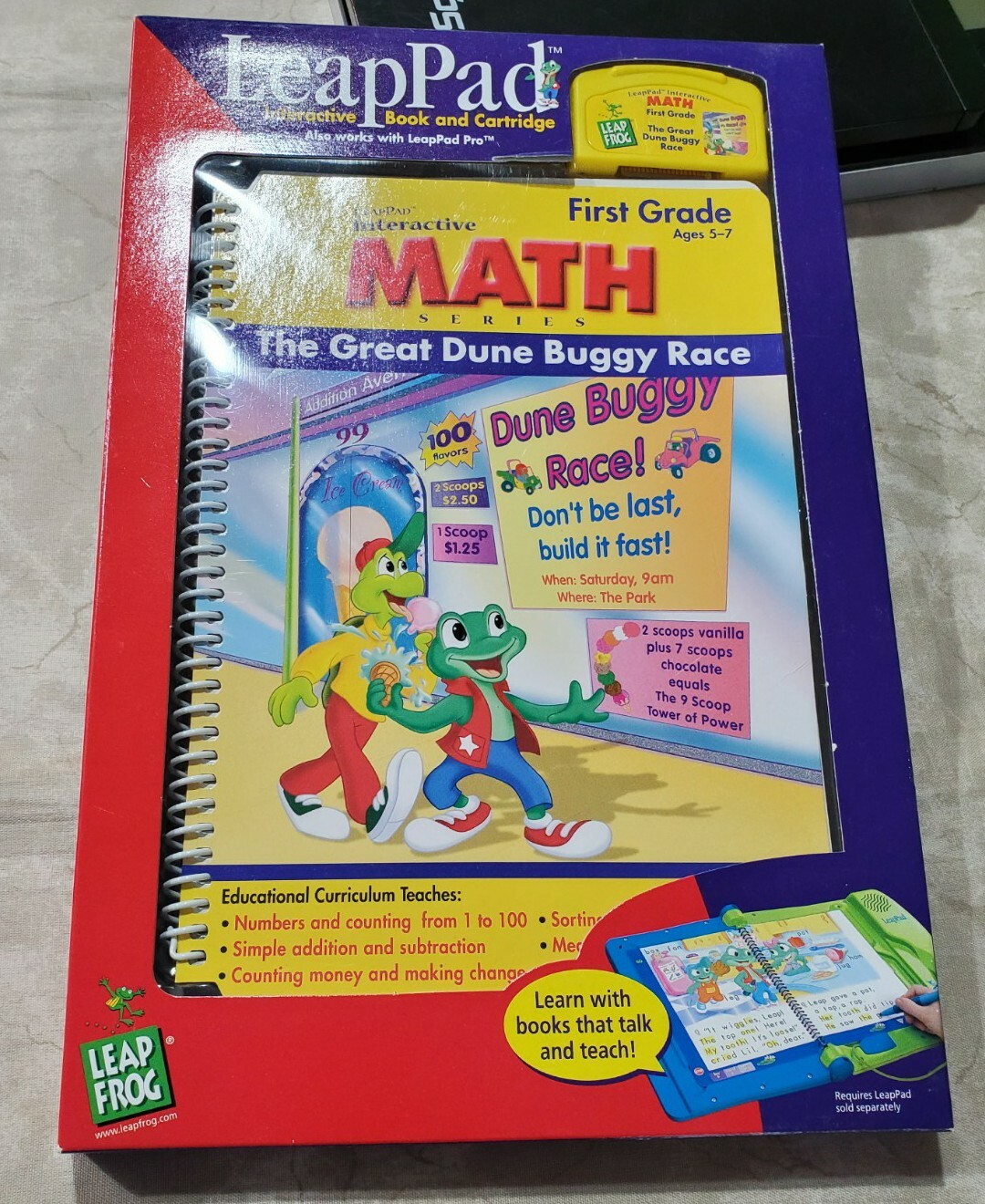 LeapPad interactive book and cartridge First Grade Math 5 to 7 new