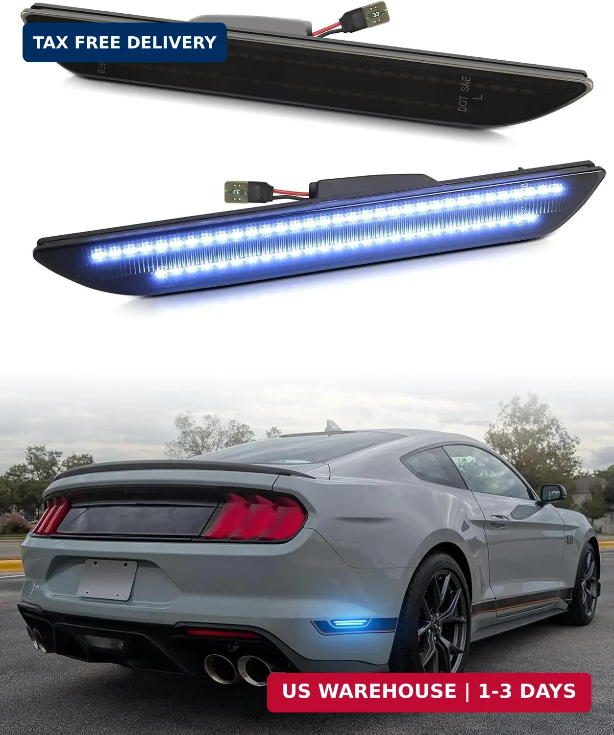 Rear Blue Side Marker Lights for Ford Mustang 2015 2016 2017 2018 2019 2020 2021