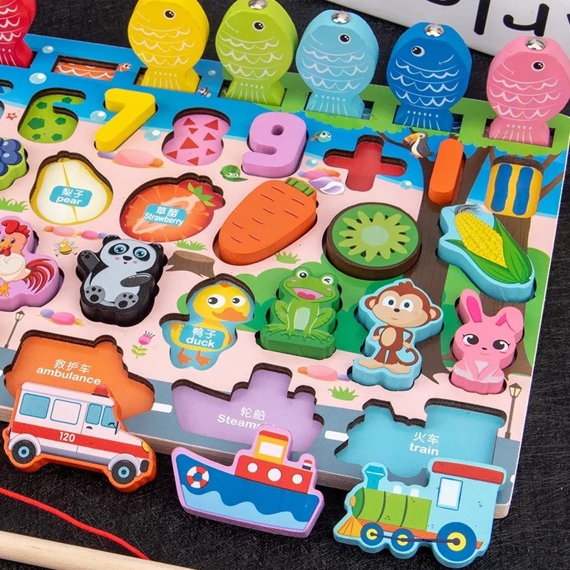 Kids Montessori Educational Wooden Math Toys Children Busy Board Count Shape