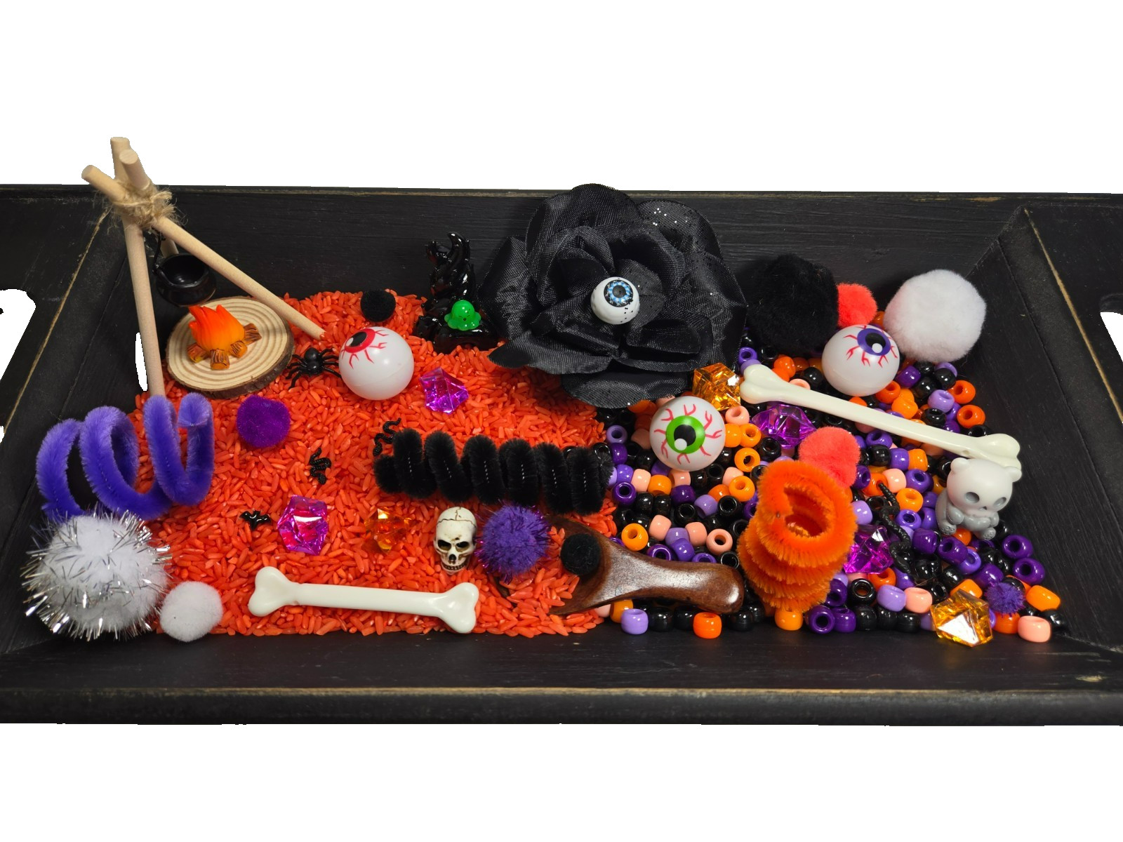 Halloween Sensory Tray Kit Activity Bin Play Rice & Beads Filler Motor Skills