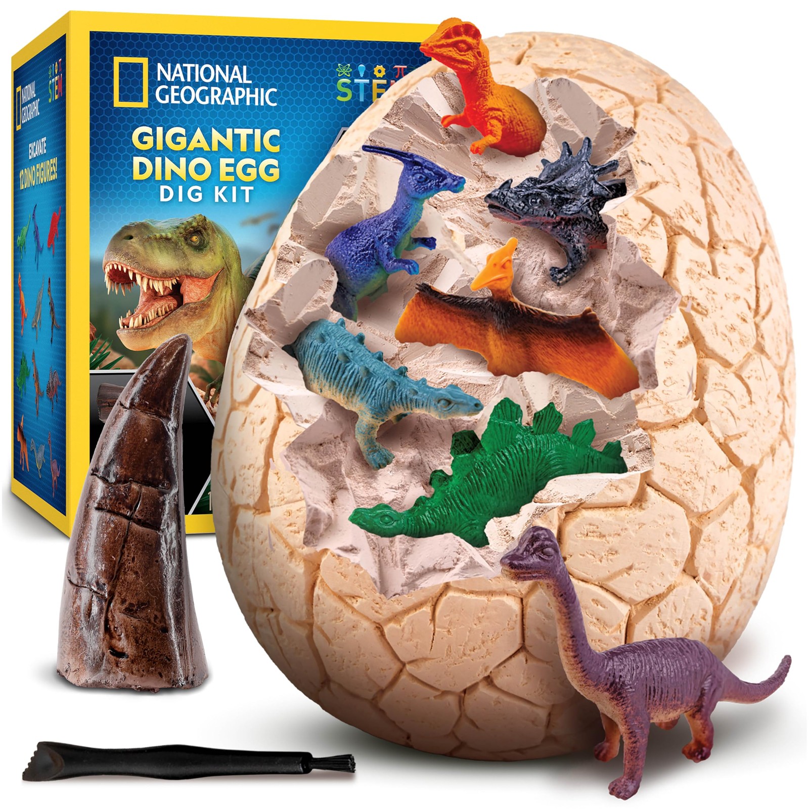 National Geographic Jumbo Dinosaur Egg Dig Kit – Excavate 12 Figures & Replic…
