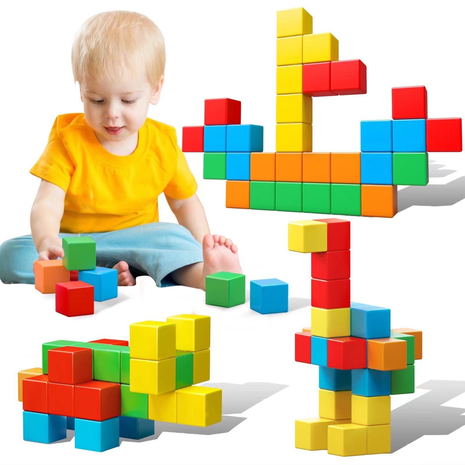 Magnetic Blocks, 1.41 inch Large inch, Red, Green, Yellow, Blue, Orange