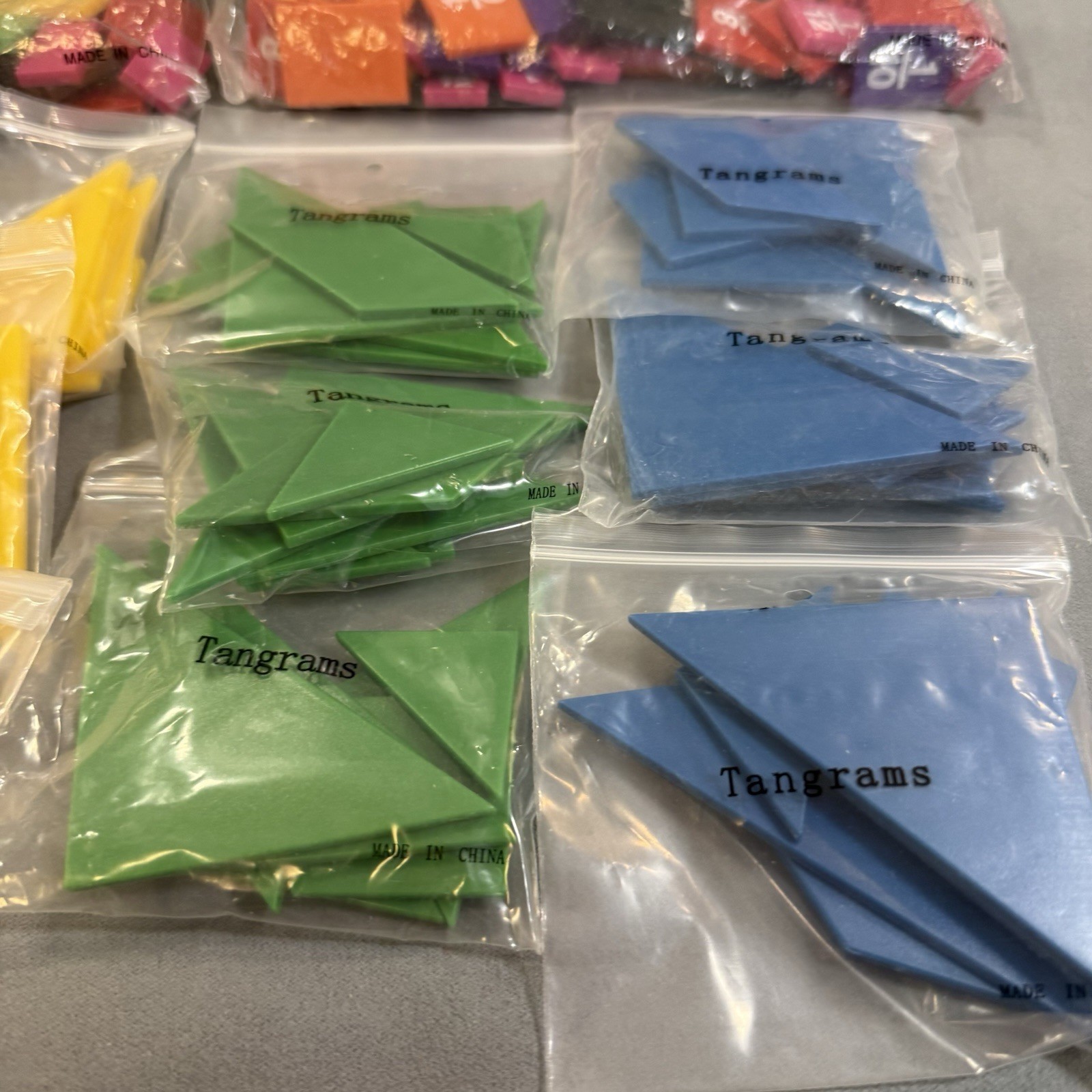 Educational Math Tool Lot Tangrams Fraction Strips Tiles EAI Wooden Number Cubes
