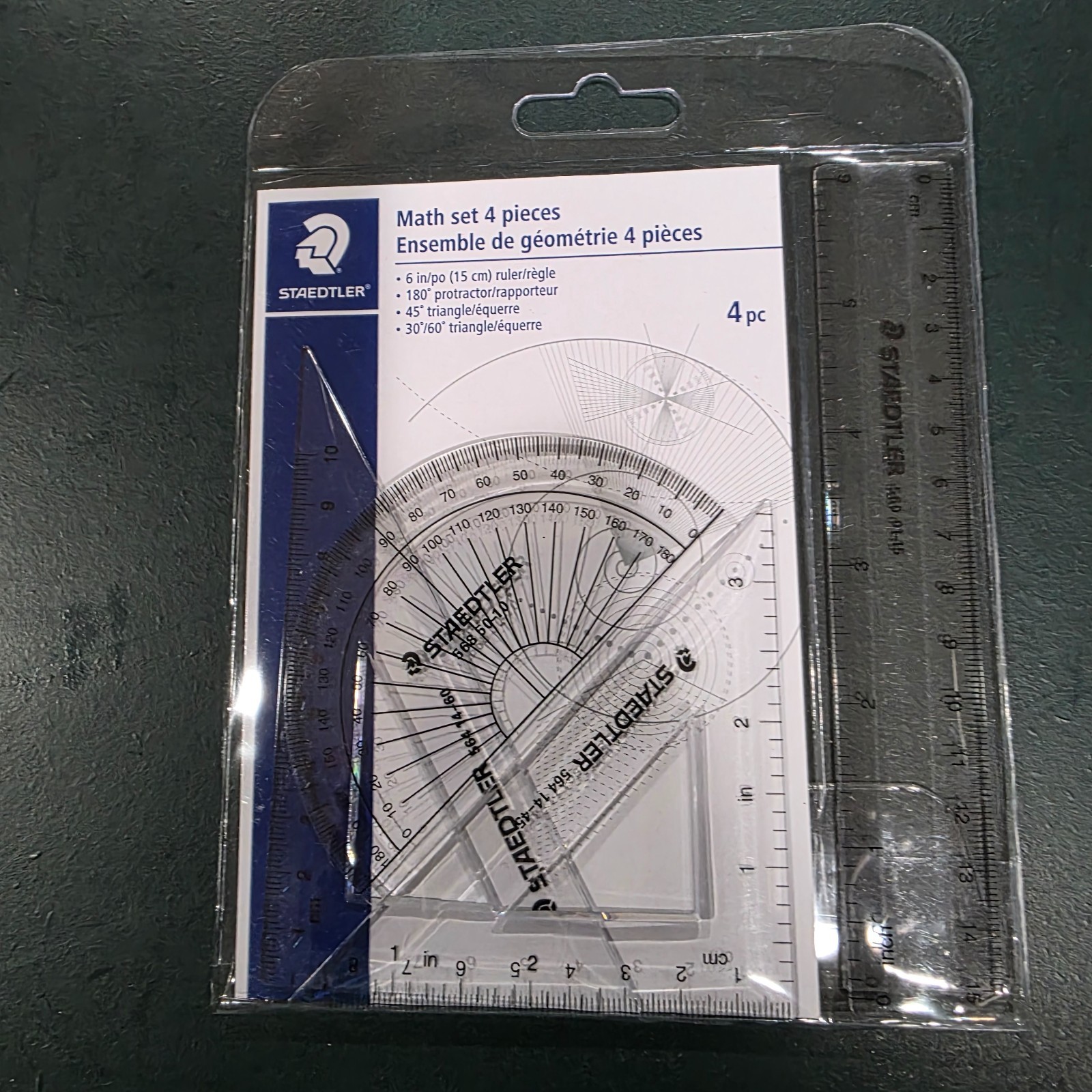 4-Pc Math Geometry Kit for Students – Protractor, Ruler & Triangles Set
