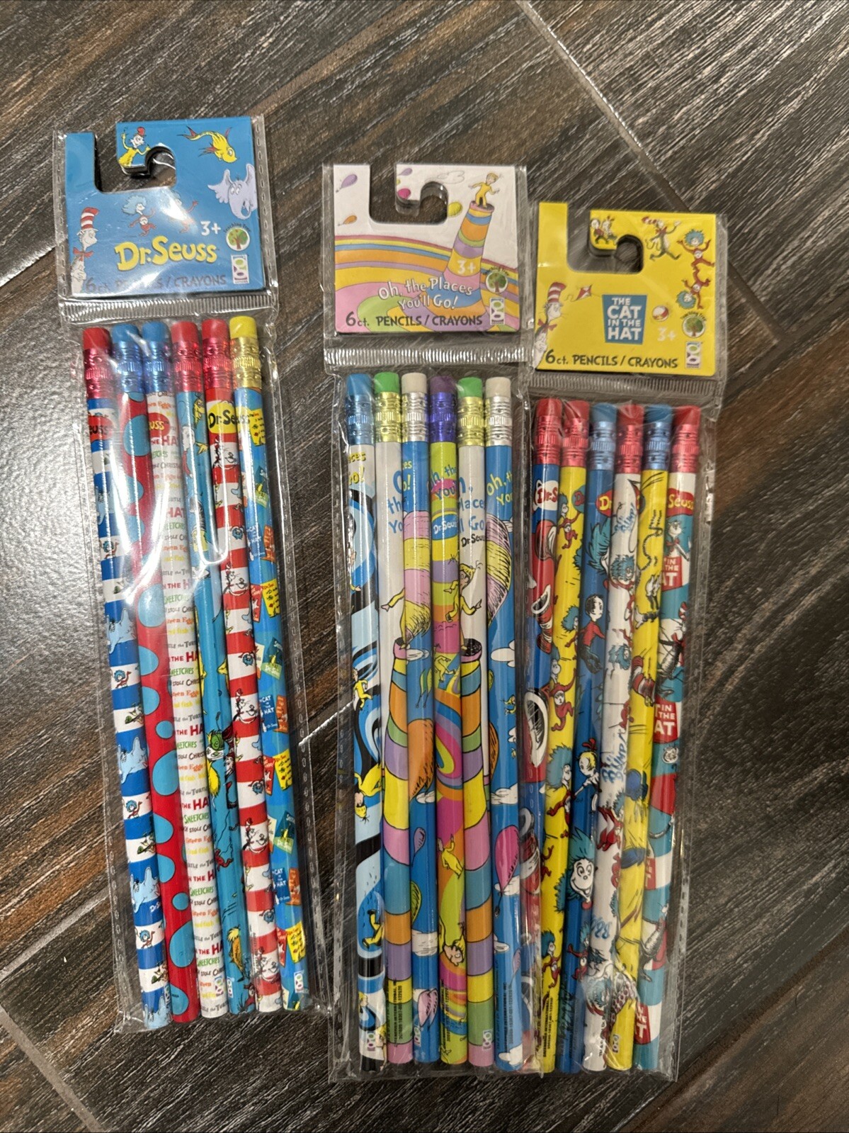 Lot Of 3 Mix Packs of Dr. Seuss Pencil Total of 18 Pencils