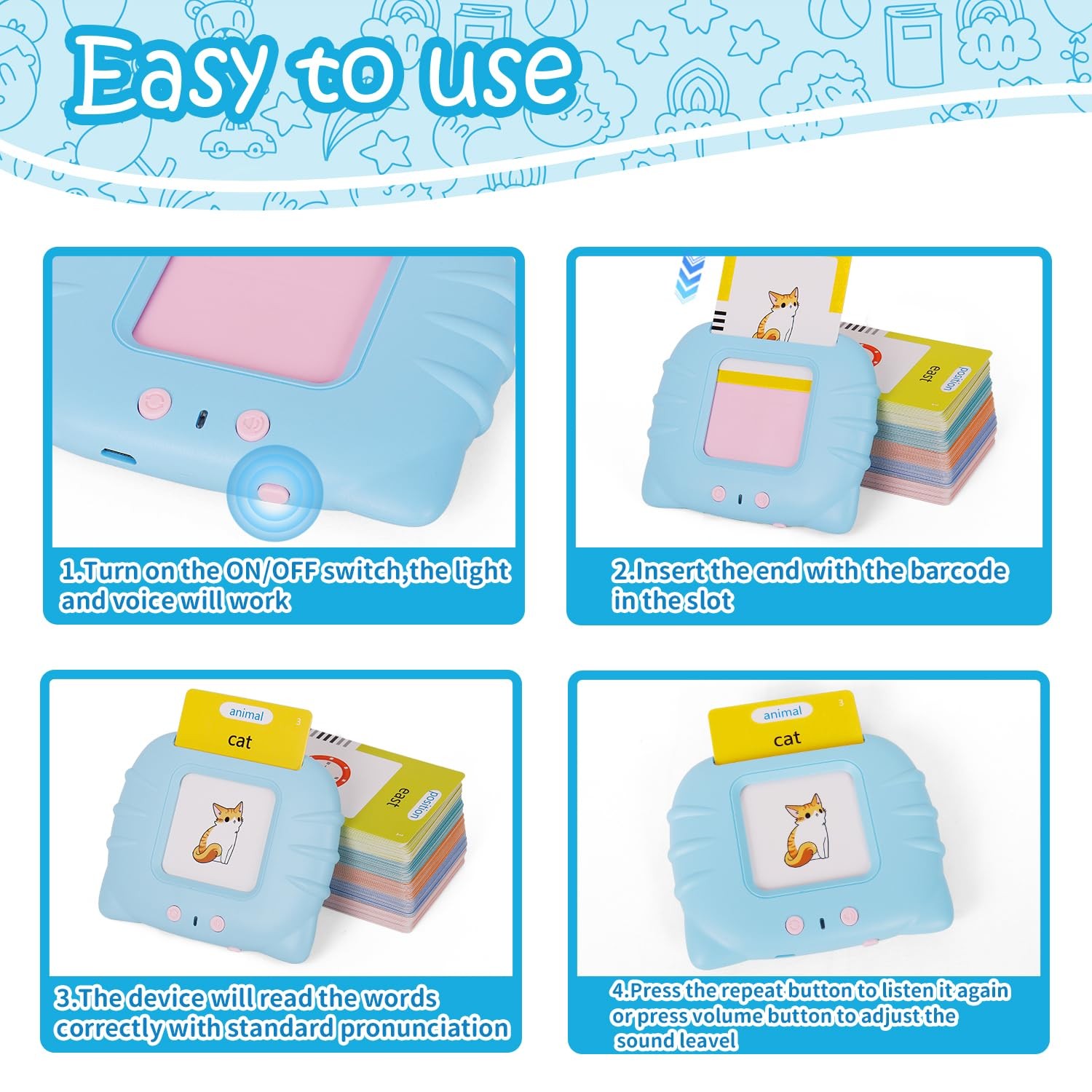 Talking Flash Cards for Toddler, Learning Toys Toddlers 1-3 Medium, Blue