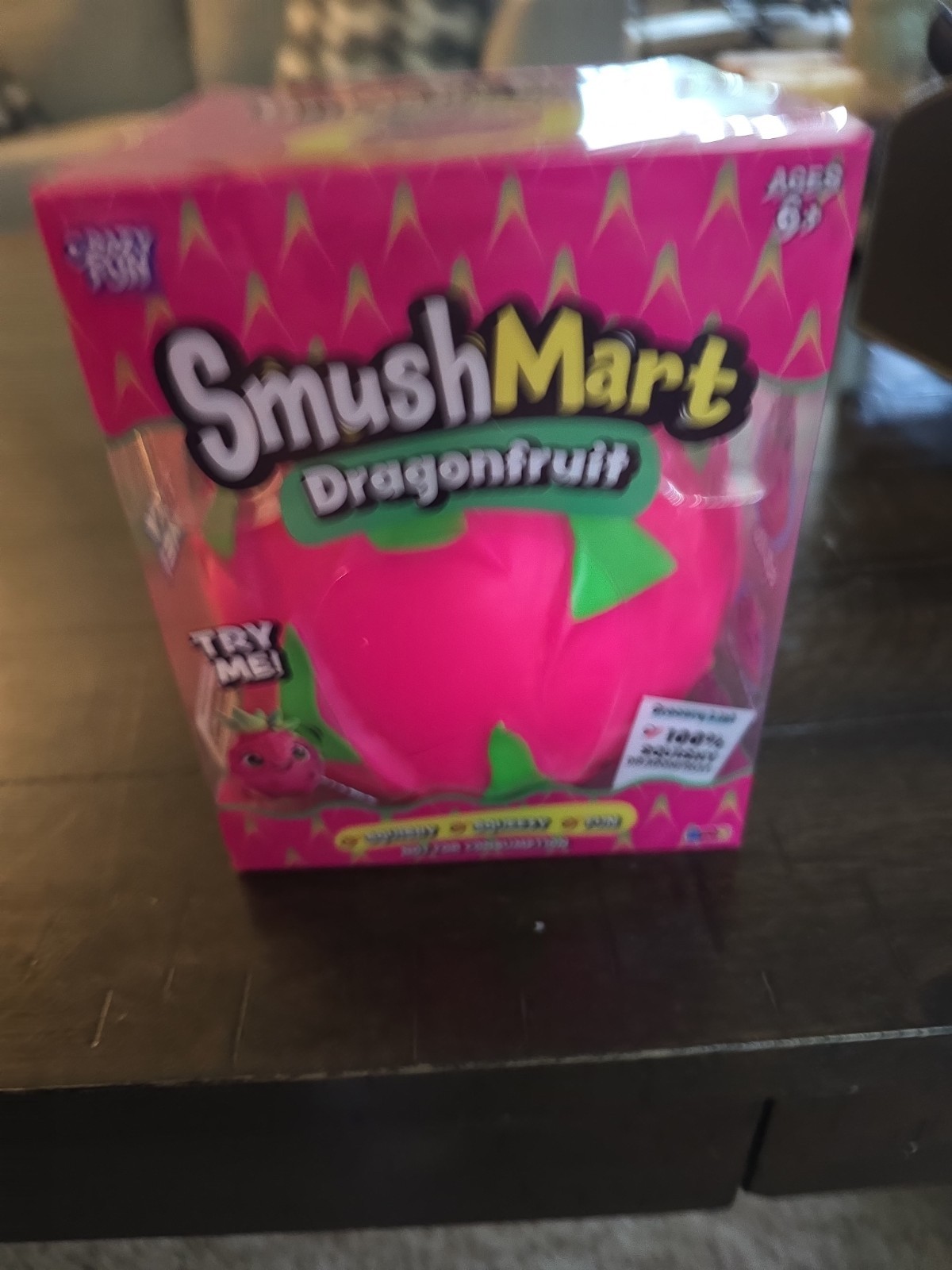 SmushMart Dragonfruit Squishy Stretch Sensory Squeeze Toy, Pink Green, Ages 6+