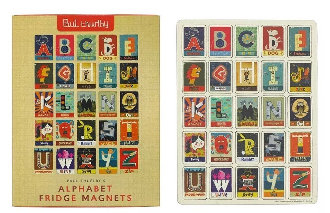 NOS – 2014 Paul Thurlby’s 75 Colorful Illustrate Alphabet Fridge Magnet Set NEW