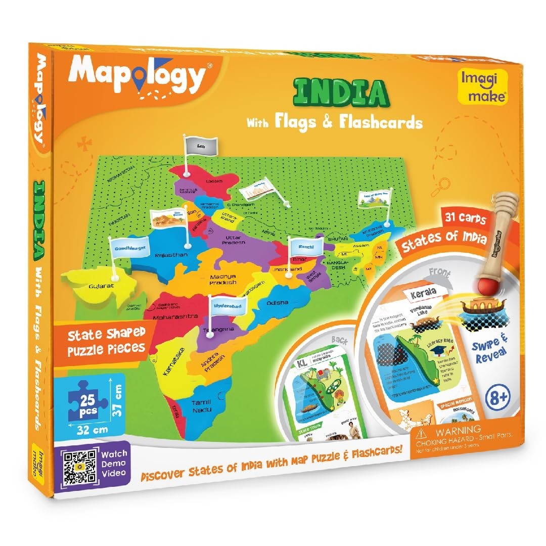 Mapology India Map with Flash Card| Swipe & Reveal Card Game | Educational Toys