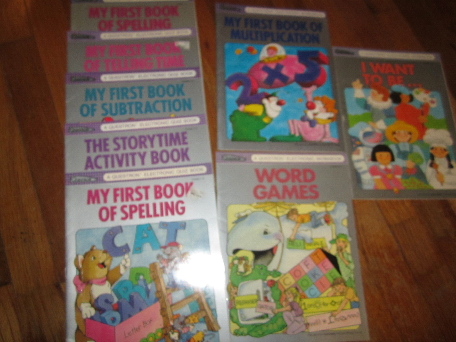 (8) Vintage 1980s «QUESTRON» ELECTRONIC QUIZ BOOK Kids Education Books Lot