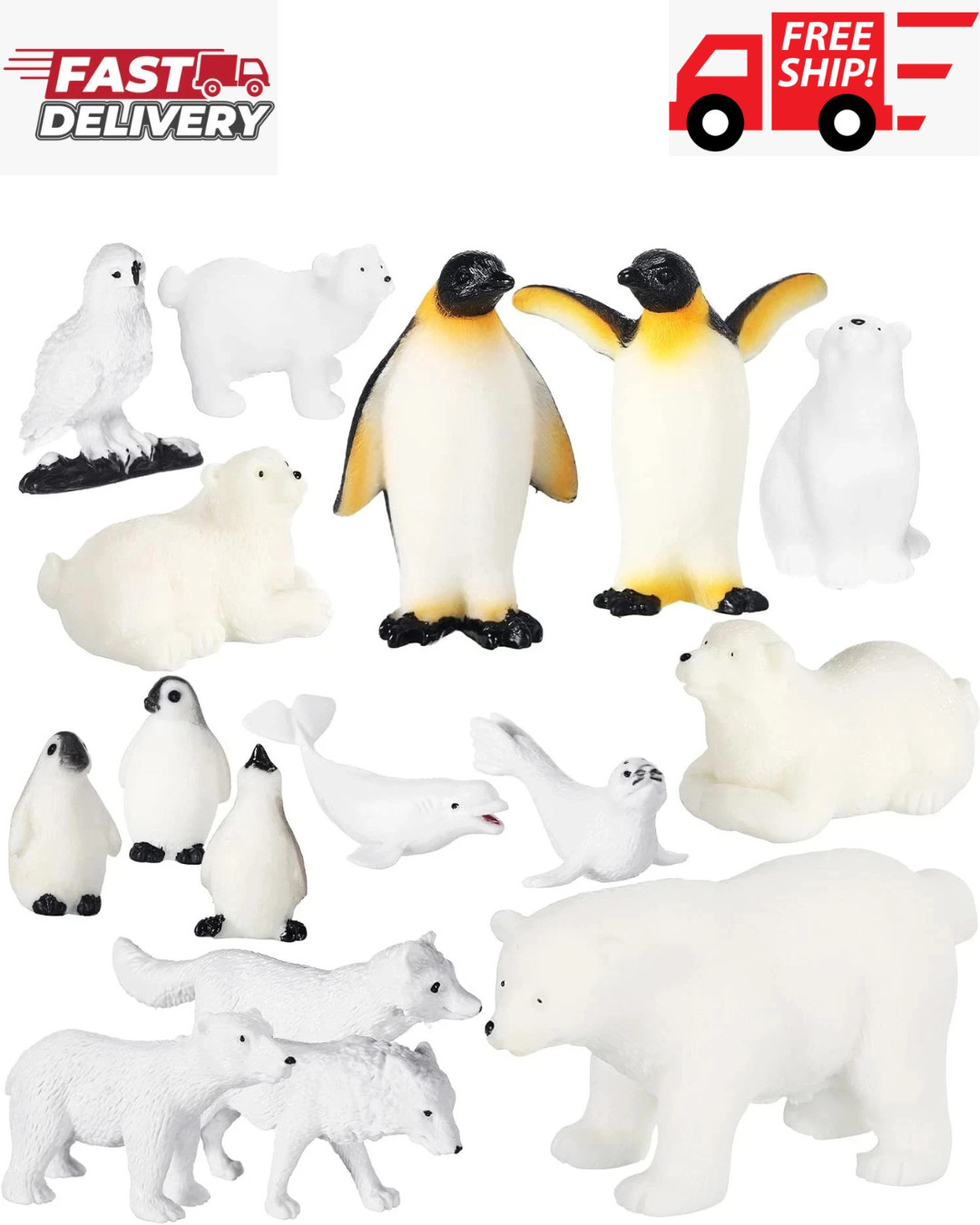 16 Pcs Polar Animals Figurines Antarctic Animals Set Plastic Arctic Toys with Wh