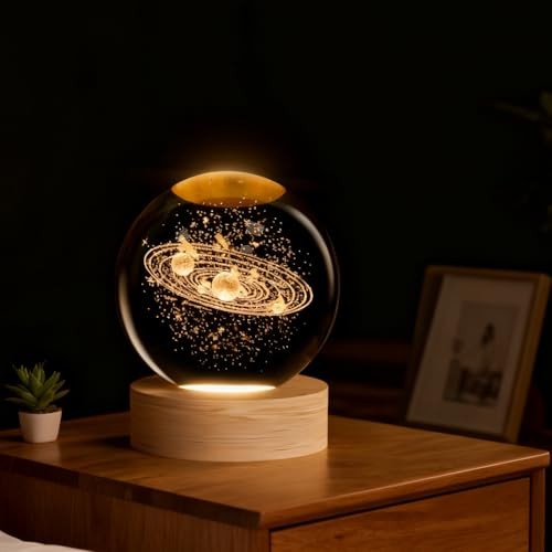 3D Crystal Ball, 2.4inch Universe Gifts Decorative Quartz Glass Solar System