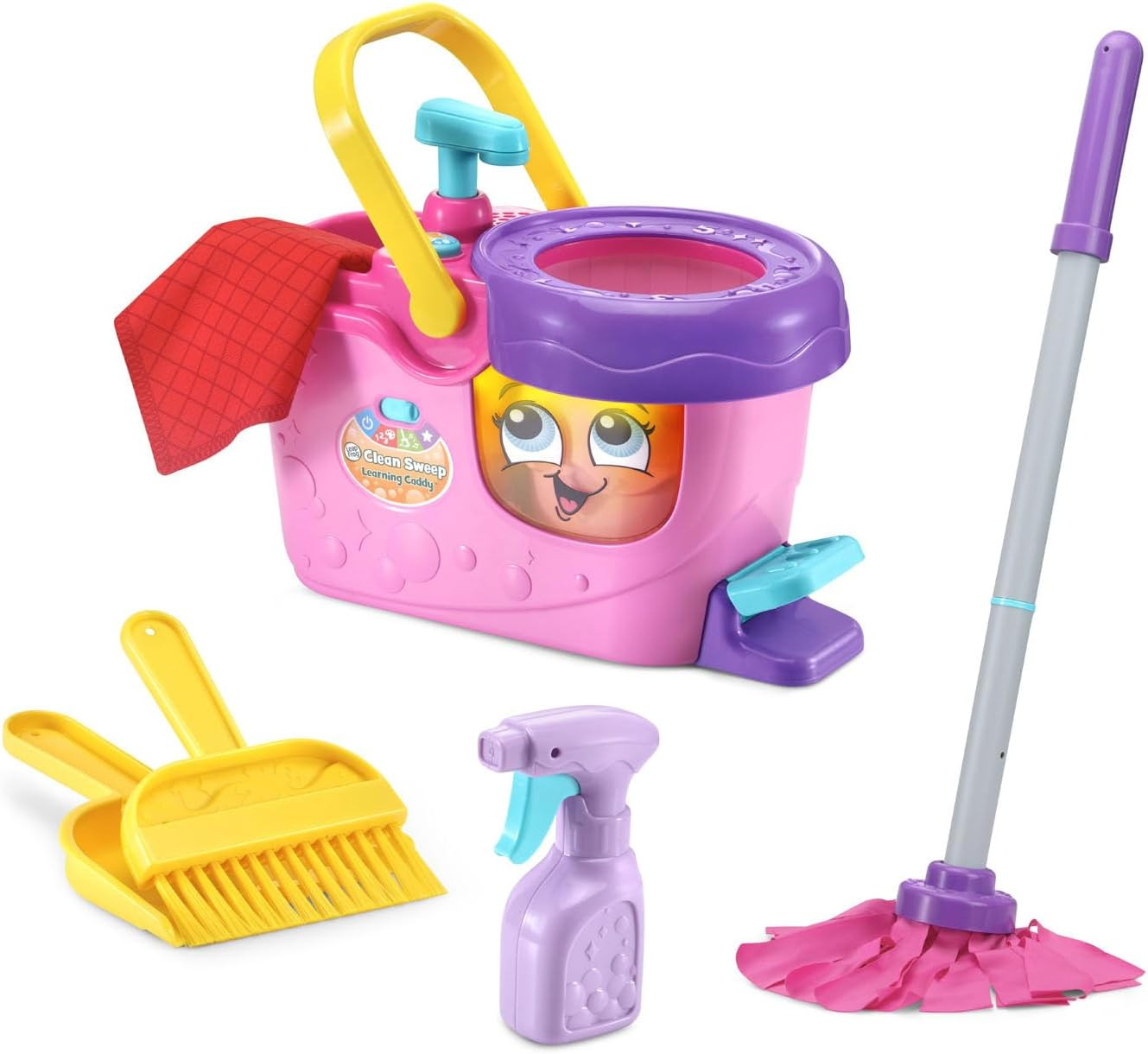 Clean Sweep Learning Caddy, Kids Mop & Broom Cleaning Toy Set for Ages 3-5, Pink