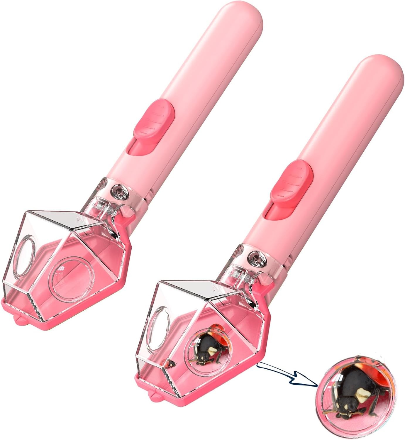 2Pcs Pink Kids Bug Catcher Kit With 6X Magnifier Glass