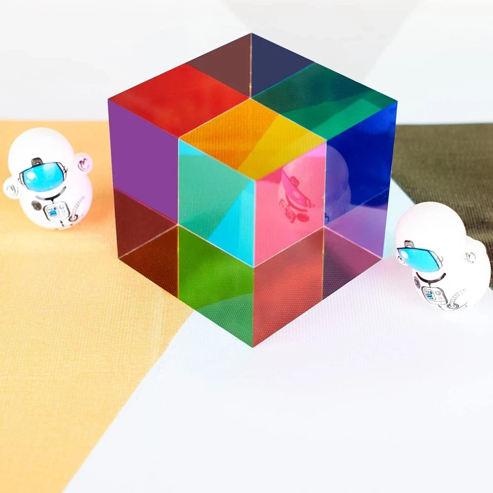 Acrylic CMY Color Cube 1.6 Inch Prism for Science Education Desk Decoration