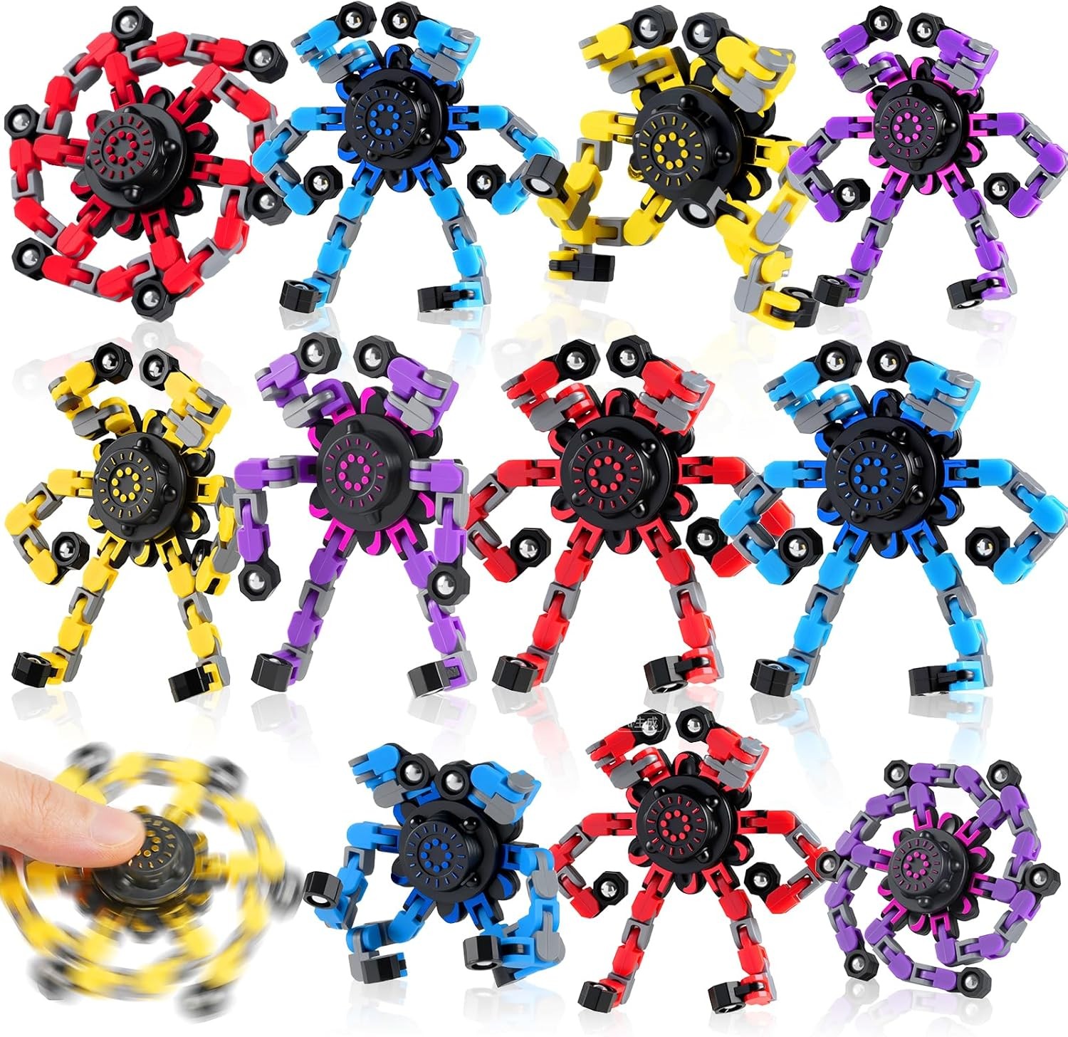 12PCS Transformable Fidget Spinners Easter Basket Stuffers,Deformable Chain DIY