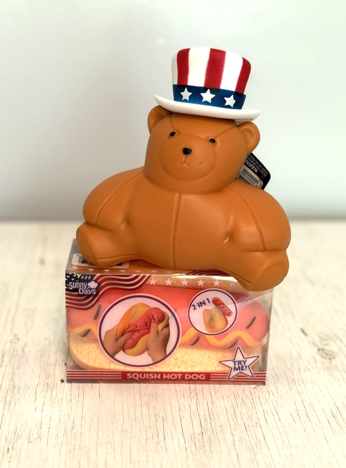 SUNNY DAYS SQUISH HOT DOG & PATRIOTIC BEAR Viral Squishy 4th Of July Squeezy Toy