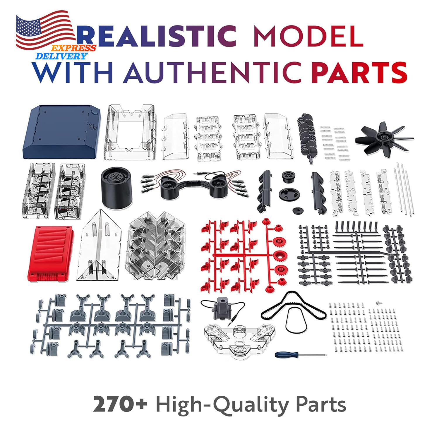 V8 Combustion Engine Model Kit That Runs Build Your Own STEM w/ 270 STEM Parts