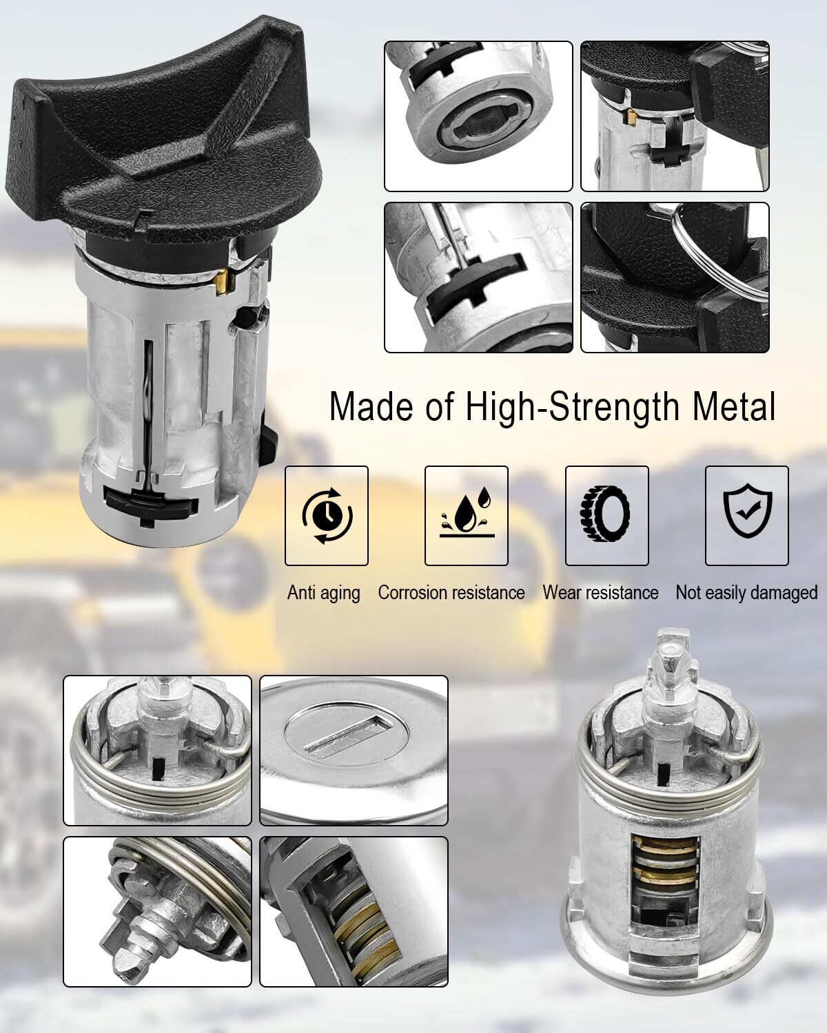 Ignition Switch Lock Cylinder and Door Lock Cylinder with 2 Keys Fit for Jeep